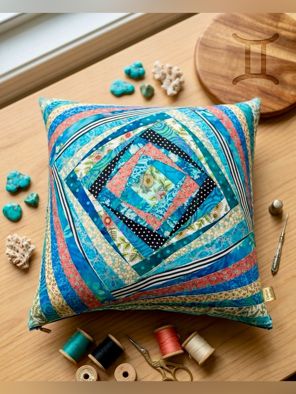 Handmade Patchwork Quilted Pillow 16x16 Boho Cottagecore